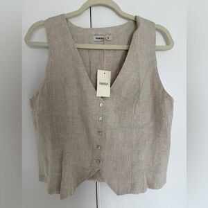 Amazhive Women's Sleeveless Linen Button-Front Vest in Natural Beige NWT